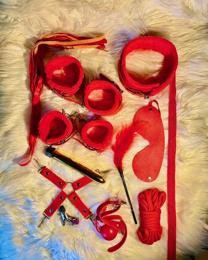 11 Pcs Bondage Set with Vibrator – Red