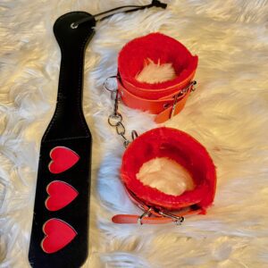 naughty akosua cuffs & paddle set for women red