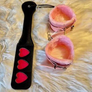 naughty akosua cuffs & paddle set for women pink