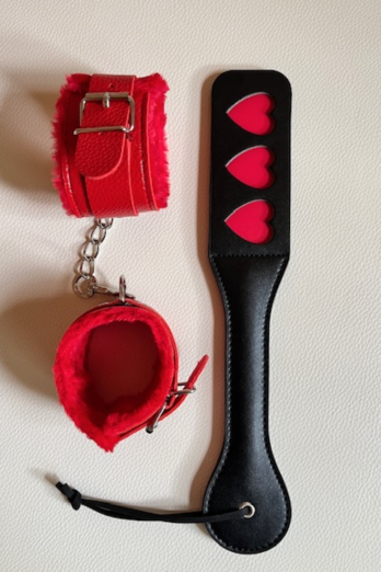 Handcuffs & Paddle Whip – Red/Black